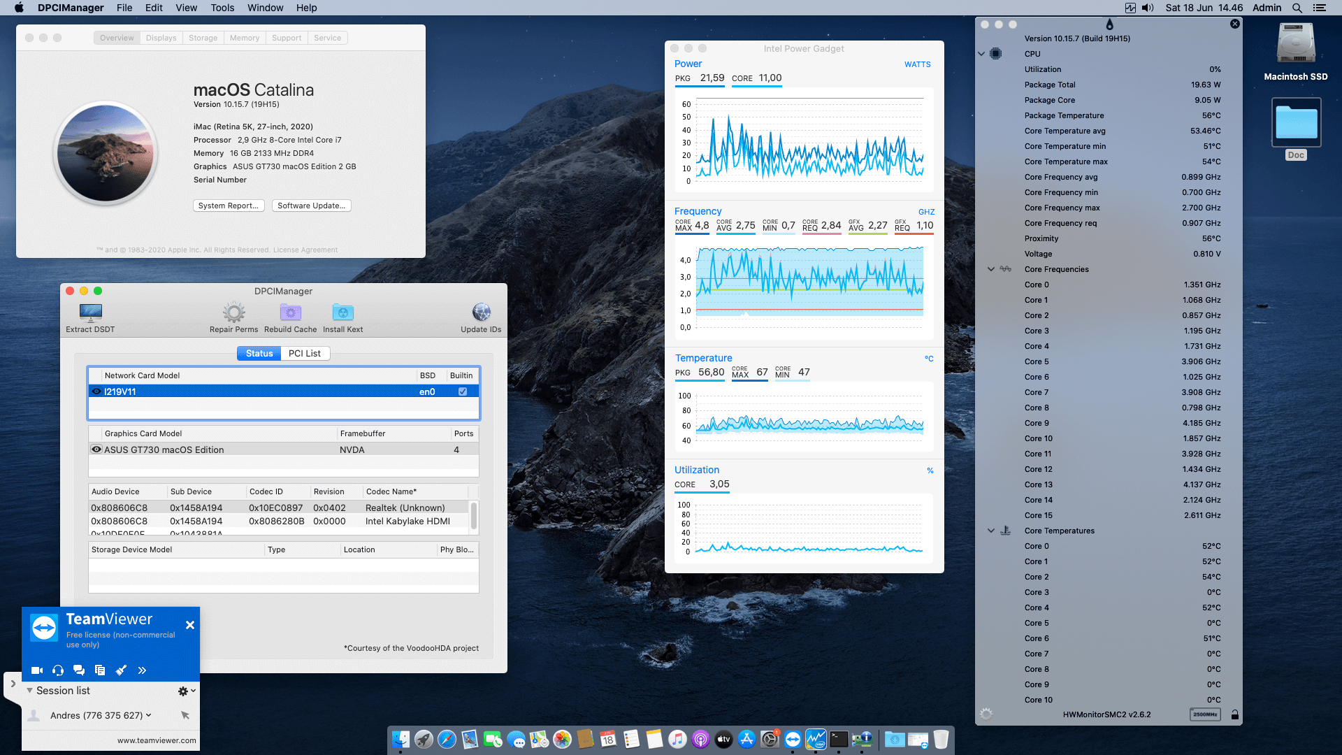 Success Hackintosh macOS Catalina 10.15.7 Build 19H15 in Gigabyte B460M DS3H + Intel Core i7 10700 + ASUS GT 730